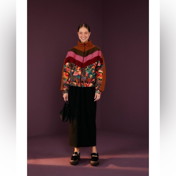 NWT FARM RIO Toucanfly Reversible Floral Print Quilted Puffer Jacket Size L - Picture 5 of 14